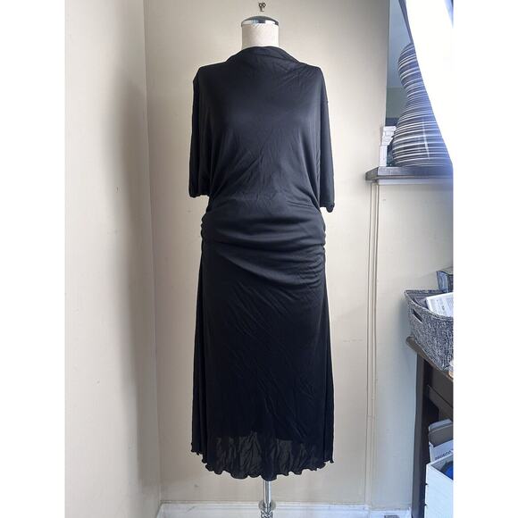 NWT PORTS 1961 Black Split Sleeve Silk Lined Ruched Waist Dress Sz XL $495 - Picture 3 of 15